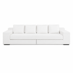 Custom modern white sofa with wide arms, low-profile design, and four back cushions by Gusto Design Collection