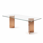 Modern glass dining table with double acrylic bronze pedestal base